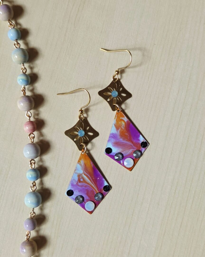 Hand Painted Brass Earrings | Monet Inspired Dangles - Image 4