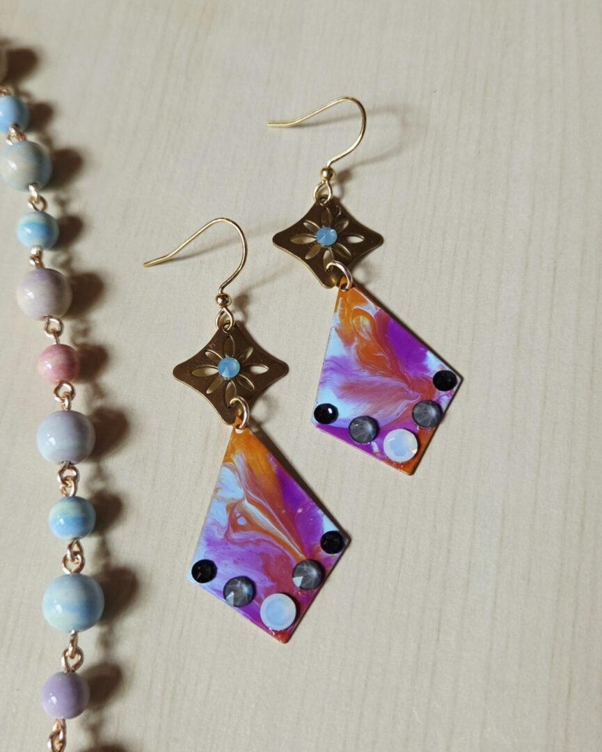 Hand Painted Brass Earrings | Monet Inspired Dangles - Image 3