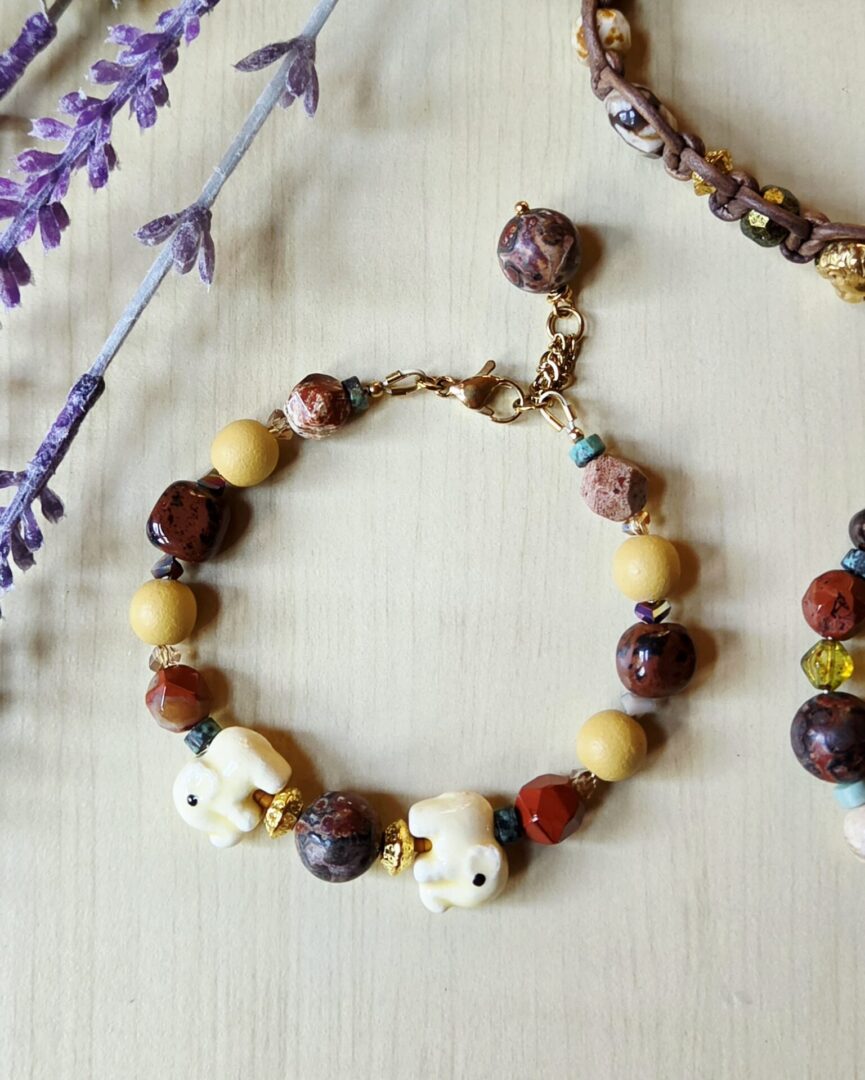 Ceramic Elephant Gemstone Bracelet | Wildly Gathered Handmade - Image 2