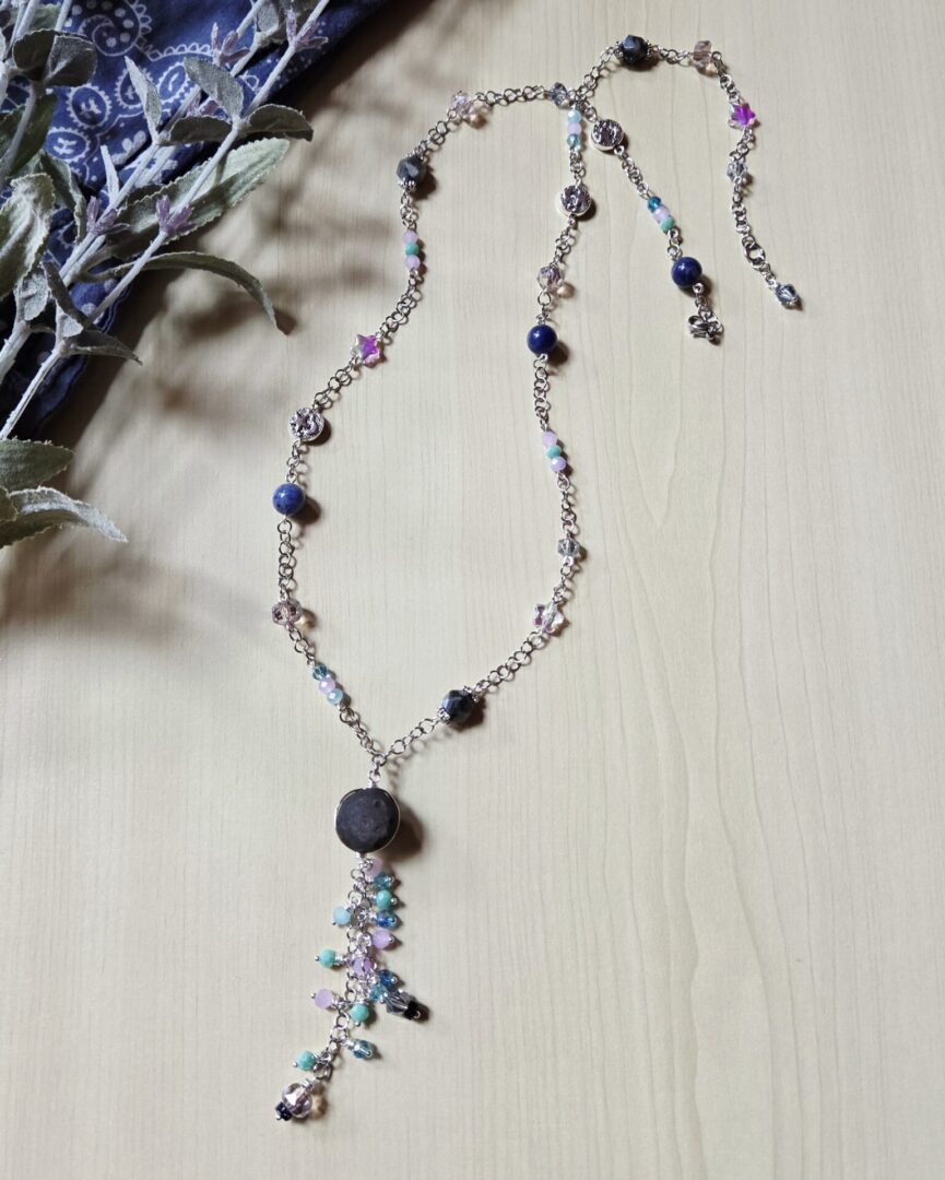 Handmade Silver Sheen Obsidian & Sodalite Necklace | Twilight Moon & Stars - Image 3