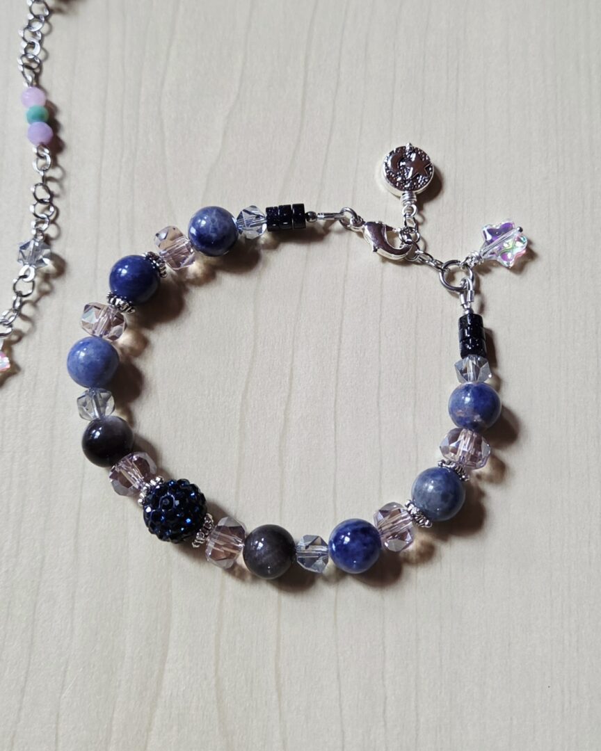 Handmade Silver Sheen Obsidian & Sodalite Bracelet | Twilight Moon & Stars - Image 3