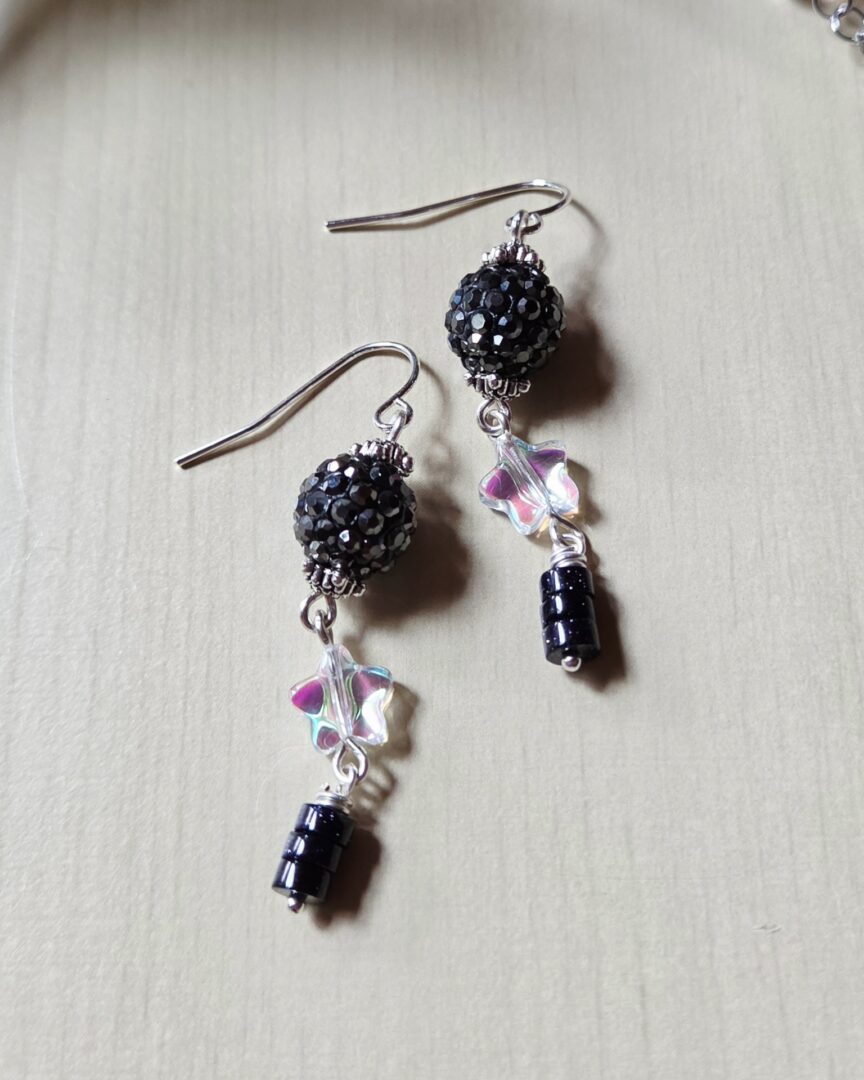Handmade Rhinestone & Blue Goldstone Earrings | Twilight Moon & Stars - Image 2