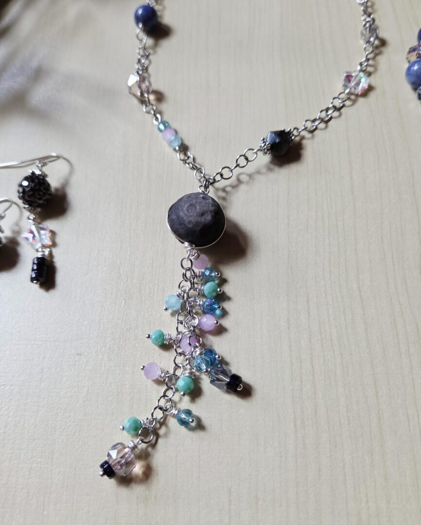 Handmade Silver Sheen Obsidian & Sodalite Necklace | Twilight Moon & Stars - Image 2