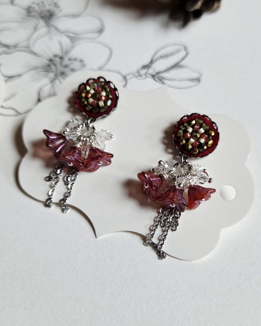 Ruby Floral Earrings with Swarovski Crystals | Frost Mix - Image 3